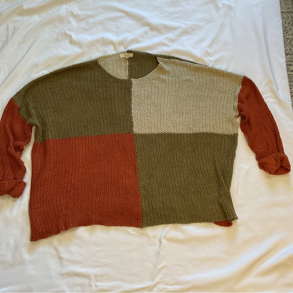 Easel Olive and Rust Colorblock oversized Sweater